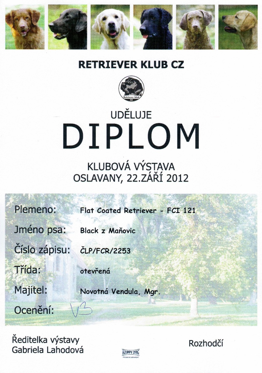 Klubová výstava Oslavany - Diplom